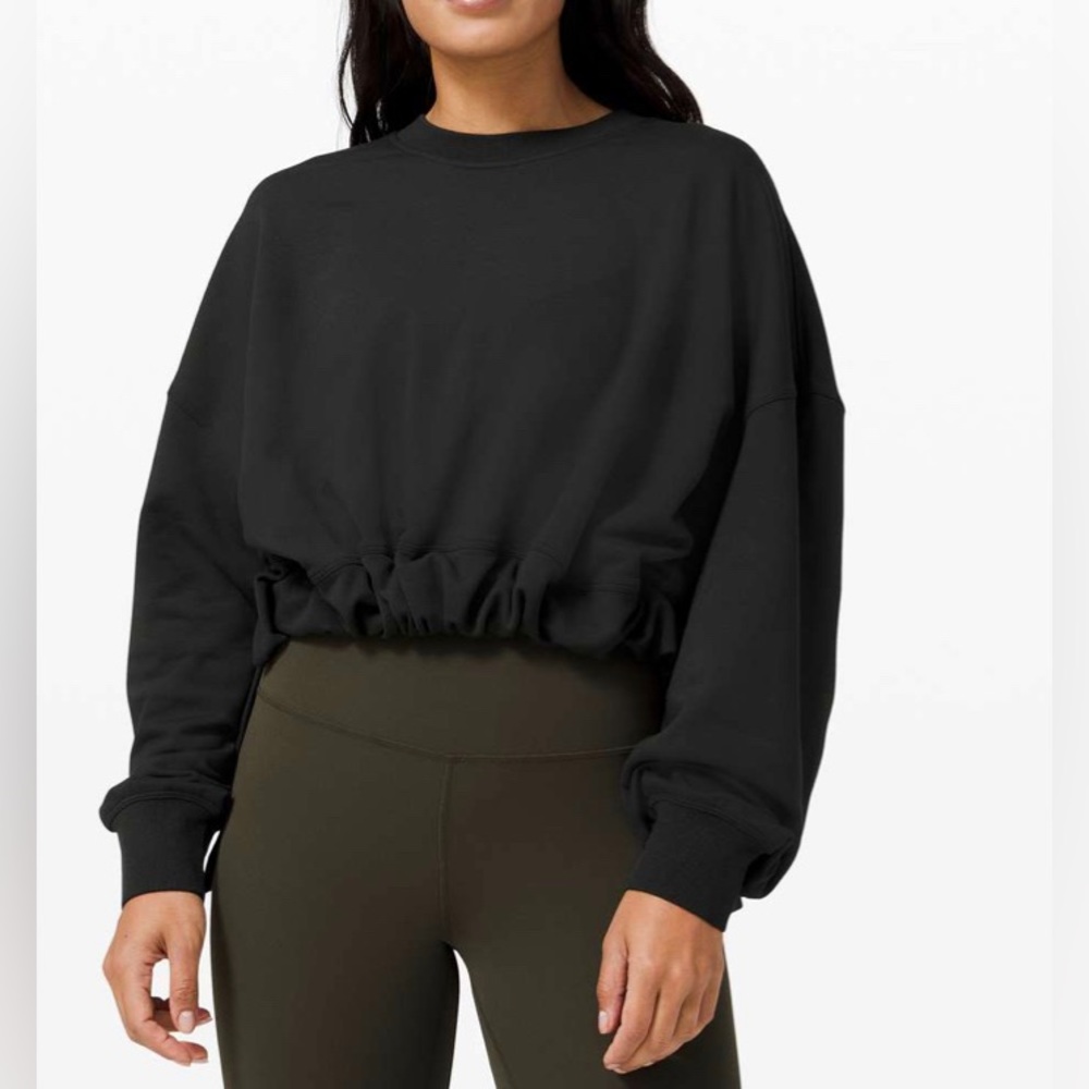 51. Lululemon Bound To Bliss Pullover Tie in Front Hem Black PTP33.5” to sz16